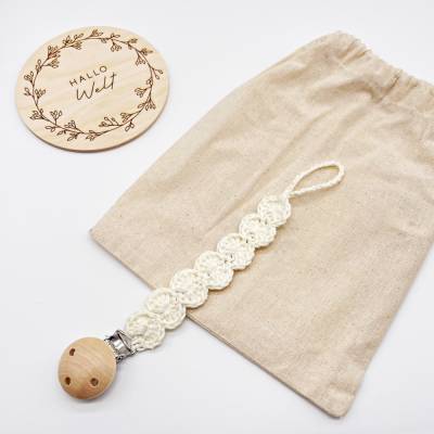 Schnullerkette Vanille aus Baumwolle handgemachte Beißkette Baby Zubehör Geschenk zur Geburt Naturfarben Baby Schnullerh