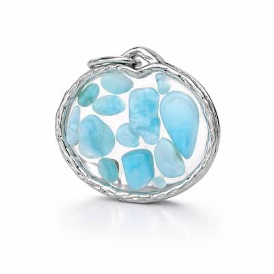 Atlantis Dream – Runder Larimar-Anhänger 22 mm, Atlantisstein & Resin, maritimer Unikatschmuck