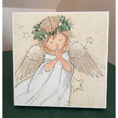 Holzbild, betender Engel, zum Aufhängen oder Aufstellen, Weihnachten