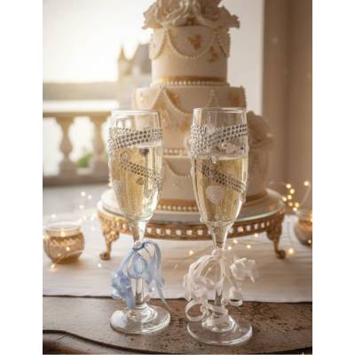 Frosted Hearts Hochzeitsgläser Set – Handverziert mit Strass, Herzen & Perlen – Geschenk zur Hochzeit & Verlobung