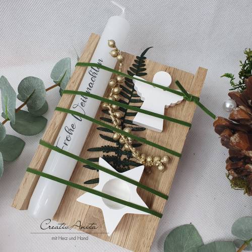 Weihnachtsgeschenk mit Kerze, Kerzenhalter und Schutzengel aus Beton