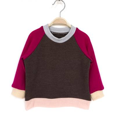 Wollpullover Größe 80 dunkelbraun magenta 100% Merinowolle - Upcyclingpullover