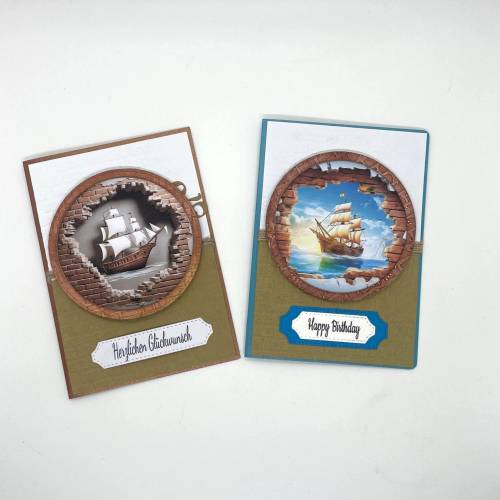 Personalisierte Vintage Geburtstagskarte Piratenschiff – Maskulin, 3D, Wunschzahl, Handgemacht