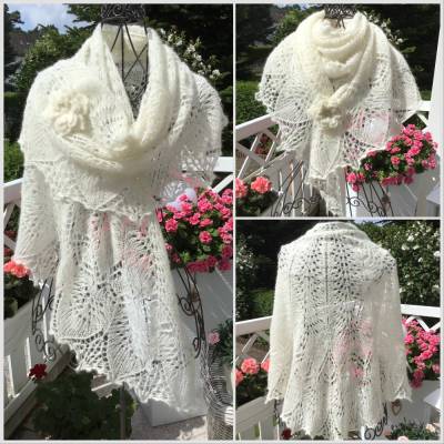  Lacetuch *FLORA* gestricktes Schultertuch / Brautstola in creme /natur 
