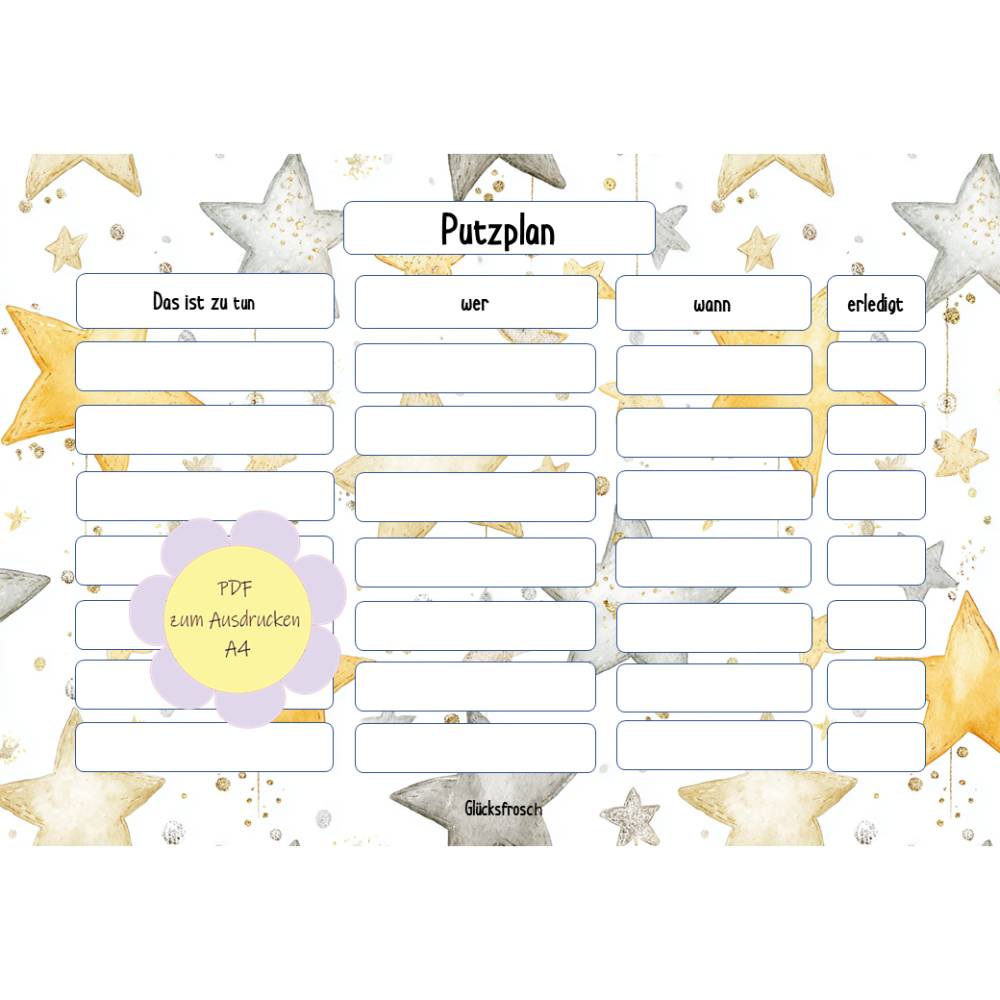 Putzplan pdf A4 zum selbst ausdrucken, Sterne Bild 3
