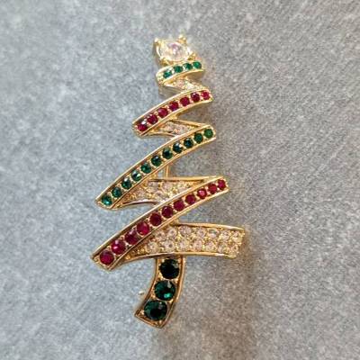 Monet Brosche Weihnachtsbaum ZigZag 70er Vintage Strass Schmuck Geschenk