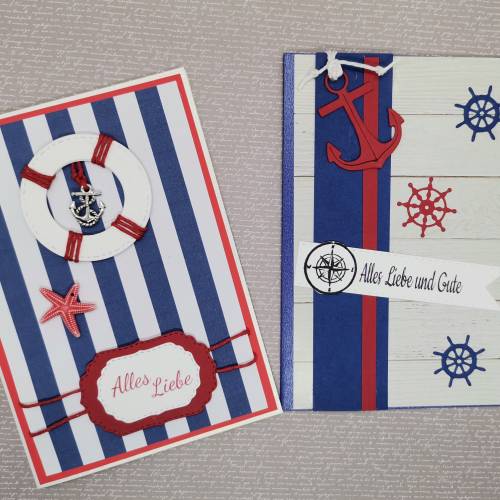 Personalisierte maritime Glückwunschkarte zum Geburtstag – Handgefertigte Klappkarte in Blau & Weiß, mit Umschlag, 2 verschiedene Designs