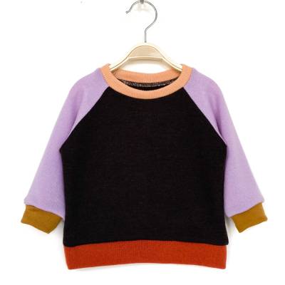 Wollpullover Größe 74 dunkelbraun helllila 100% Merinowolle - Upcyclingpullover