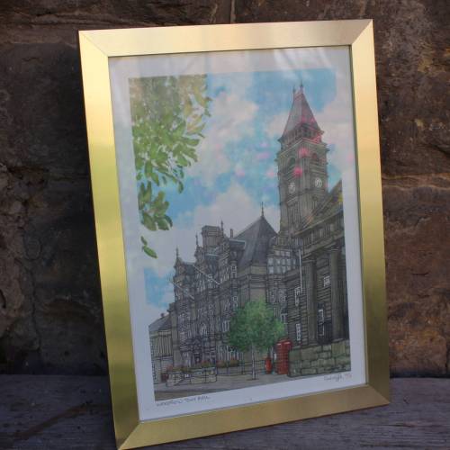 Radierung Farbradierung Wakefield Townhall gerahmt signiert Radcliffe 1995