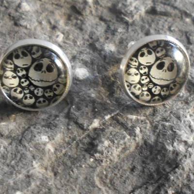 Skull Totenkopf Cabochon Ohrstecker silber – Runde 12 mm Glascabochons