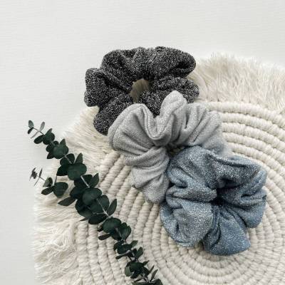 Scrunchie aus Glitzer Jersey, schwarz, Haargummi, Zopfgummi
