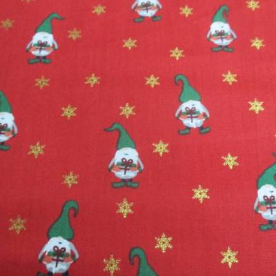 Weihnachtsstoff Baumwolle  Wichtel rot & gold (1m/10,-€)