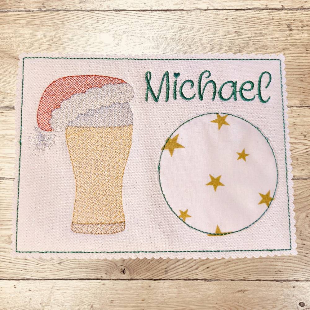 Stickdatei Mug Rug Weinglas & Bierglas mit Mütze – Weihnachten Set 25112 Bild 3