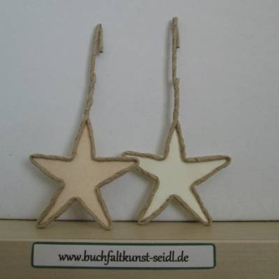 Drahtsterne 2er-Set, 1x creme, 1x beige, als Geschenkanhänger / Dekoration / Christbaum-Schmuck, für Weihnachten, 13cm