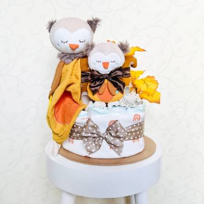Windeltorte Eule senfgelb beige zur Geburt