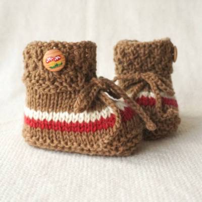 Babyschuhe gestrickt aus Alpaka Wolle – Strickschuhe Baby - naturfarben - Trachtenschuhe
