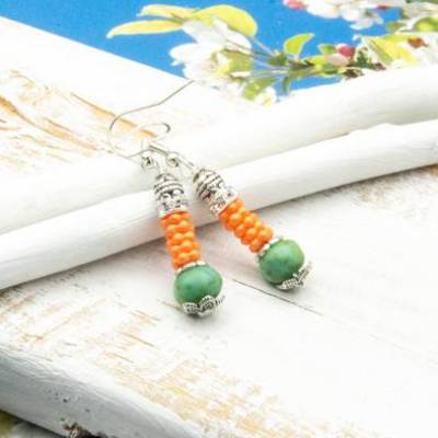 Lässige Glas Ohrhänger in Orange, Boho Hippie Ohrringe, handgemachter Unikatschmuck, Geschenkidee