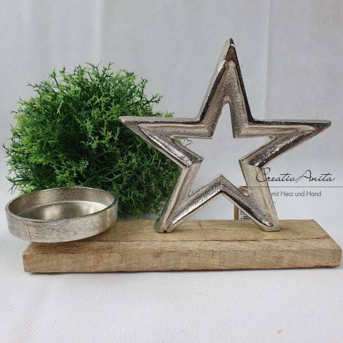 Kerzenhalter Stern aus Metall und Mangoholz