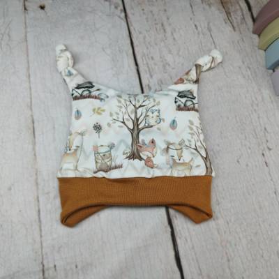 Ohrenmütze mit Bündchen, forest friends, senf, KU: 37-50 cm