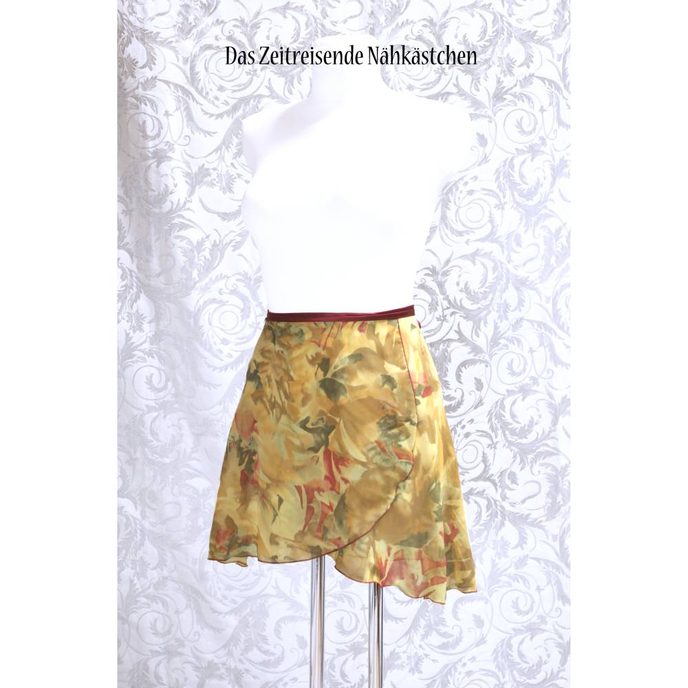Chiffon-Wickelrock Ballett, Tanz, florales Muster, 80er Vintage Chiffon, curry-bordeaux-oliv Bild 1