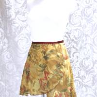 Chiffon-Wickelrock Ballett, Tanz, florales Muster, 80er Vintage Chiffon, curry-bordeaux-oliv