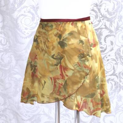 Chiffon-Wickelrock Ballett, Tanz, florales Muster, 80er Vintage Chiffon, curry-bordeaux-oliv