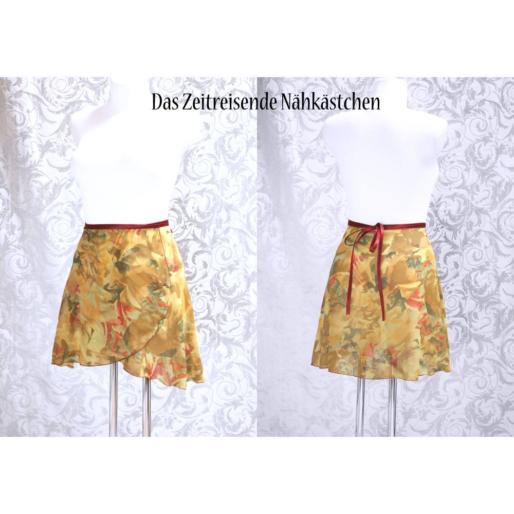 Chiffon-Wickelrock Ballett, Tanz, florales Muster, 80er Vintage Chiffon, curry-bordeaux-oliv Bild 3