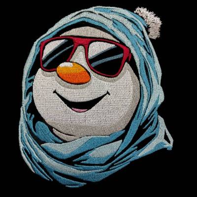 Schneemann Stickdatei cool Color Lichteffekt 10x10cm – Modernes Winter-Stickmuster für schwarze Stoffe