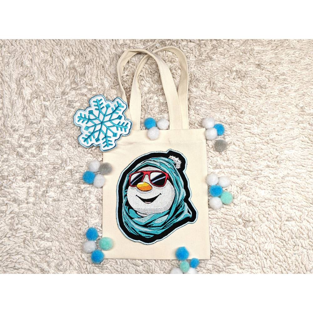 Schneemann Stickdatei cool Color Lichteffekt 10x10cm – Modernes Winter-Stickmuster für schwarze Stoffe Bild 5