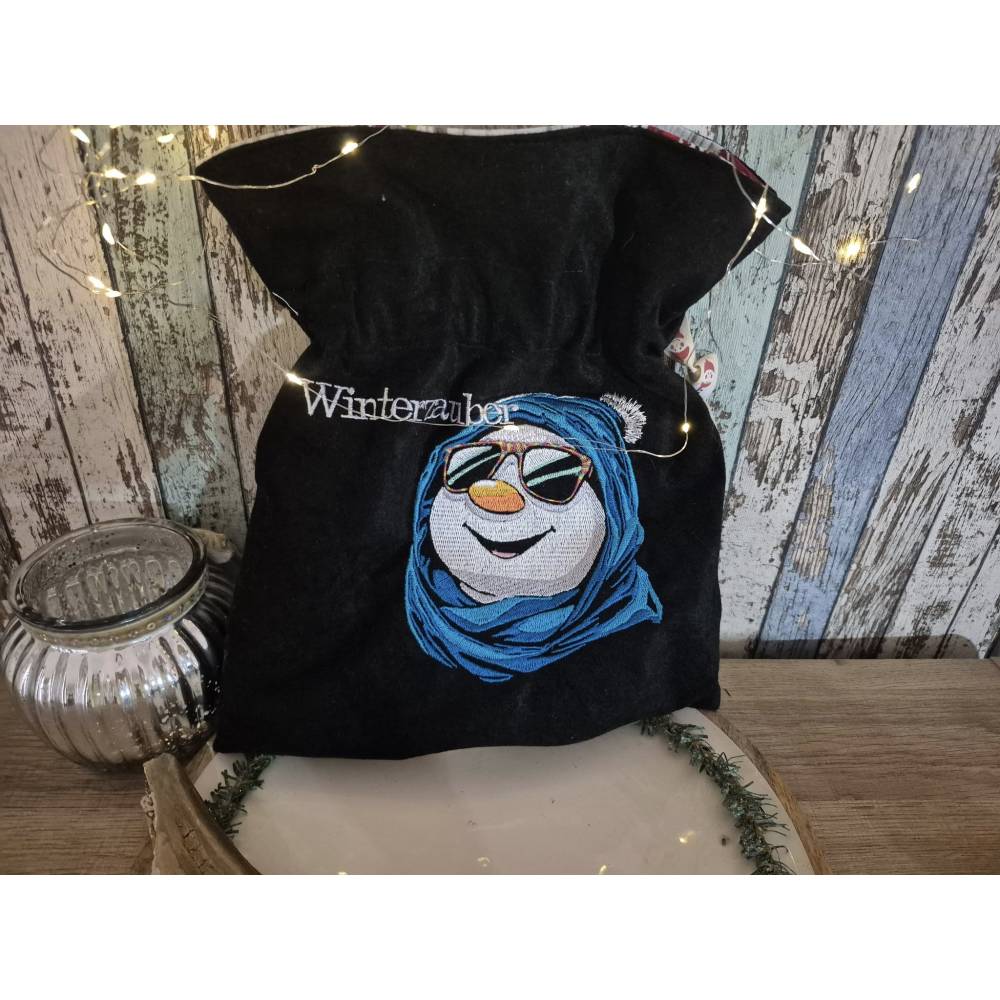 Schneemann Stickdatei cool Color Lichteffekt 10x10cm – Modernes Winter-Stickmuster für schwarze Stoffe Bild 7