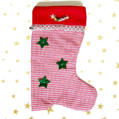 Personalisierter Nikolaus-Stiefel mit Name – Handgenäht aus Baumwolle, Unikat mit Fleece-Krempe, personalisierbar Weihnachtstiefel