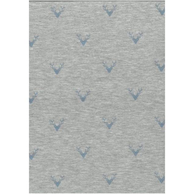 Baumwolljersey Hirschkopf hellgrau- blau (1m/12,-€) Bild 1