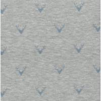 Baumwolljersey Hirschkopf hellgrau- blau (1m/12,-€)