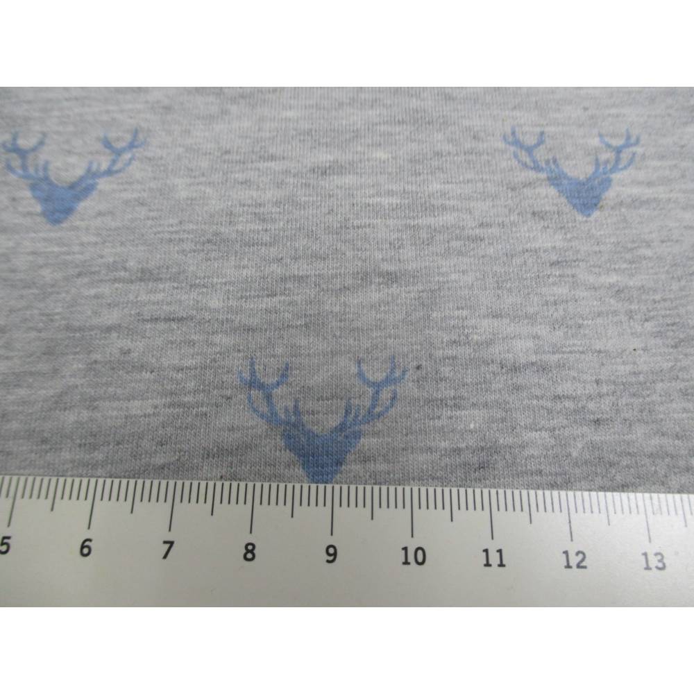 Baumwolljersey Hirschkopf hellgrau- blau (1m/12,-€) Bild 3