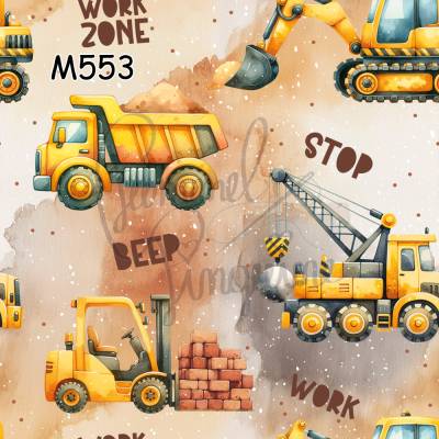 M553 PummelPinguine Exclusive „Kinderstoffe Baustellenfahrzeuge Construction Zone – Little Builders Edition"