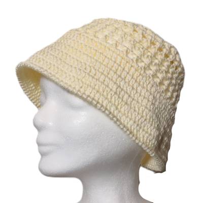 Handgehäkeltes Mesh Bucket Hat Creme Mikrofaser – 54cm Kopfumfang Sommer