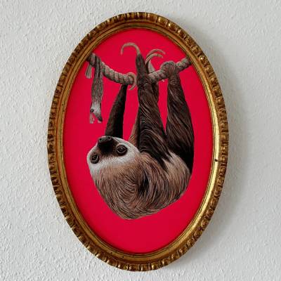 Der Faultierfrosch, Original, Frosch Bild, Sloth, witziges Bild, Faultier Bild, Unikat, Malerei, gerahmt