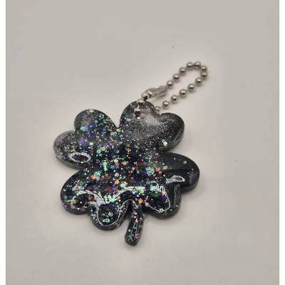 Funkelnder Glücksbringer Kleeblatt Schwarz-Holo Glitzer Silber