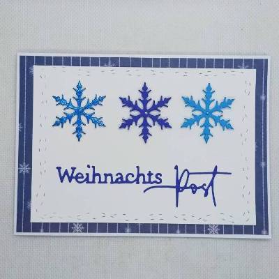 Weihnachtskarte,  DIN A6,  Weihnachtspost, blau, Schneeflocken