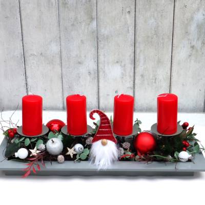 Adventskranz rot haltbar Adventsgesteck Tischdeko Weihnachtsdeko Wichtel