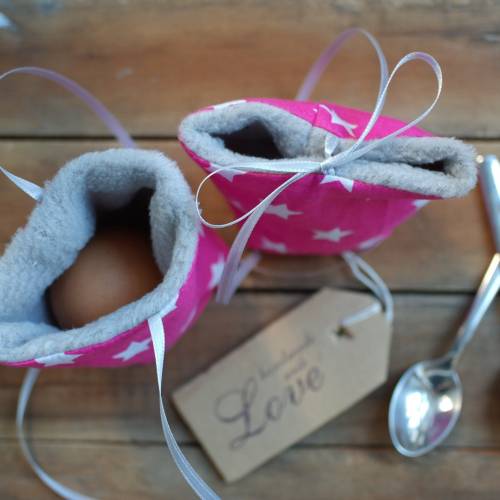Eierbecher Eierwärmer PINK STERNE Two in One Utensilo für Frühstückseier Osterdeko Ostergeschenk Ostern Frühstückstisch 