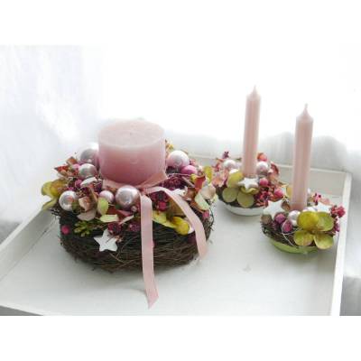 Adventskranz Hortensie haltbar – Handgefertigter Weihnachtskranz mit Kunstblumen, ca. 20cm Ø