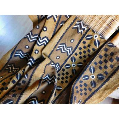 Bogolan Mudcloth Schlammtuch – Handgefertigtes afrikanisches Plaid, Braun/Natur, 162x115 cm