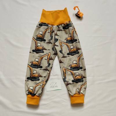 Pumphose, Größe 86/92, Baggerzeit – Mitwachshose handmade, beige, Jersey für Jungen & Mädchen