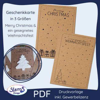 Geschenkkarten Weihnachten Set - Druckvorlagen „ein gesegnetes Weihnachtsfest“ & „Merry Christmas“ zum Ausdrucken 