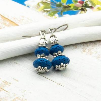 Handgemachte blaue Ohrhänger – Boho Hippie Ohrringe, Unikatschmuck & Geschenkidee