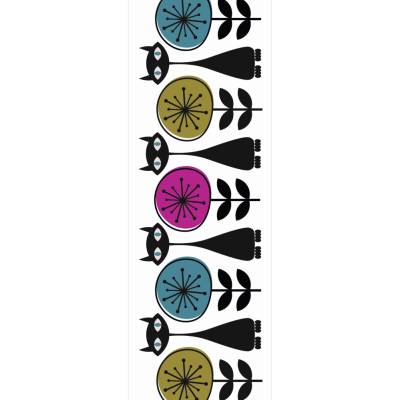 Lesezeichen Retro-Blumenkatzen, 5 Buchzeichen mit schwarzen Katzen und bunten, stilisierten Blumen