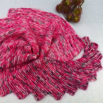 Dreieckstuch Dreiecksschal Zackenschal handgestrickt, pinkfarben, weiss- grün meliert #251