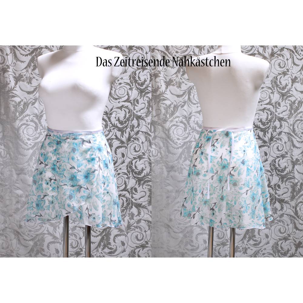 Wickelrock Chiffon Ballettrock mit süßem Blümchenmuster grau weiß – leichter, fließenderTanzrock, handgefertigt, Bild 3