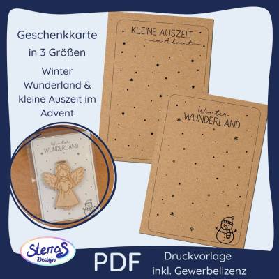 Druckvorlage Geschenkkarten Weihnachten SEt PDF - "kleine Auszeit im Advent" & "Winter Wunderland"